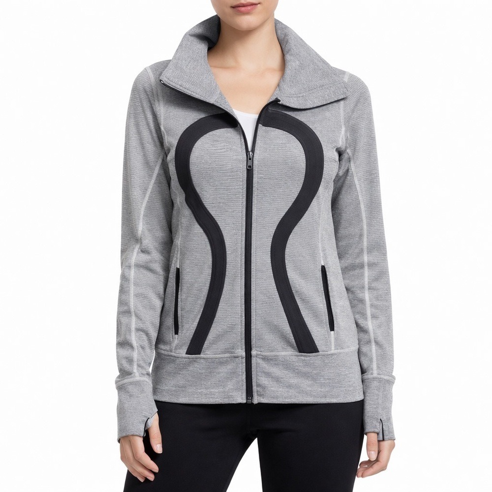 Lululemon Grey Stripe Jacket Full Zip Athleisure Athletic Jacket Women SZ‎ 6